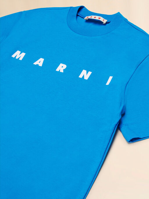 T-shirt in cotone blu con logo - T-shirt