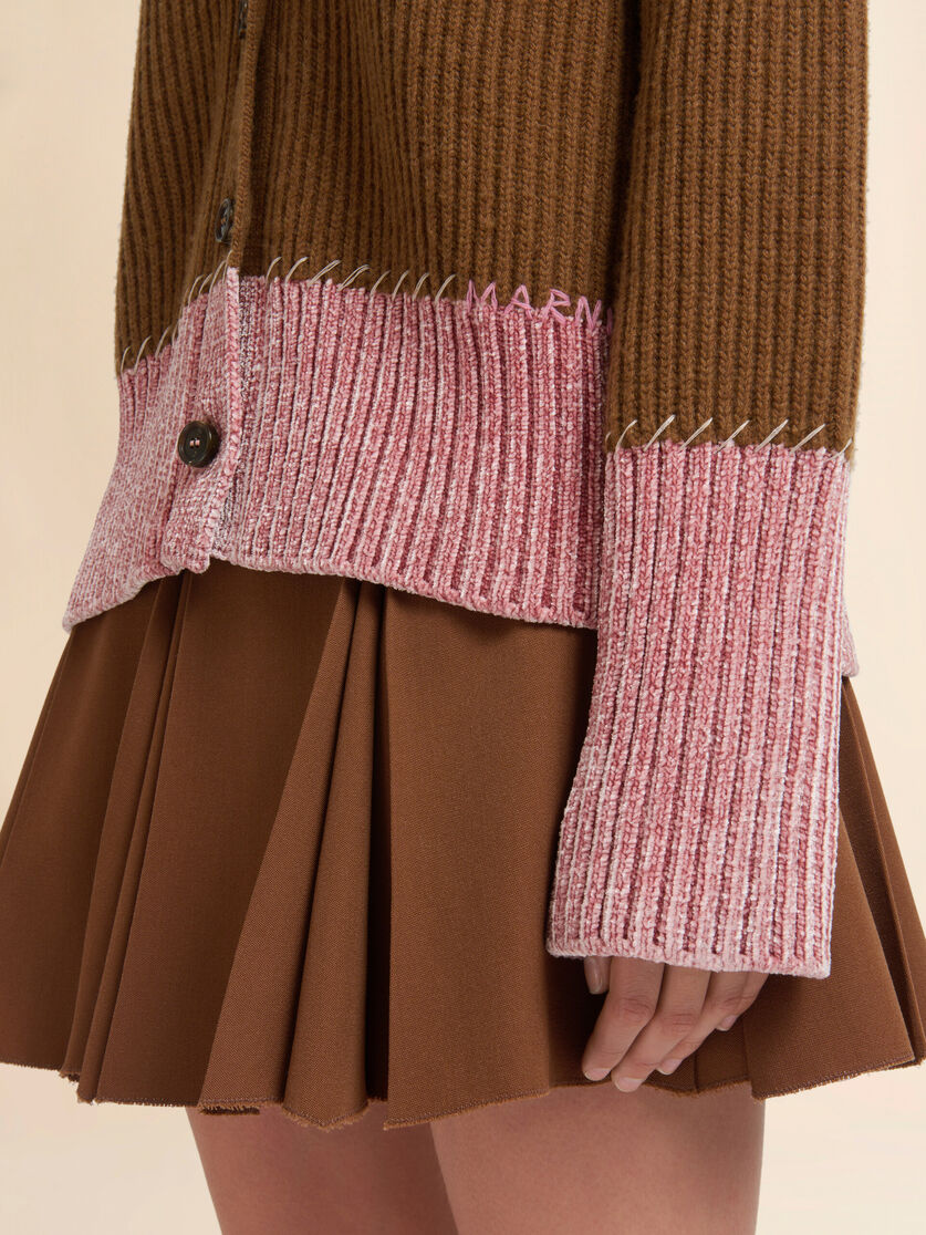 Brown wool colour-block cardigan - Pullovers - Image 4