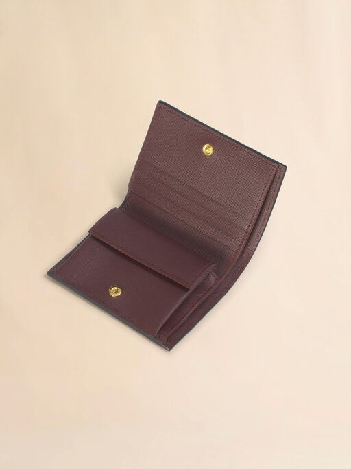 ピンク ライトブラウン ダークブラウン サフィアーノレザー製二つ折りウォレット - 財布