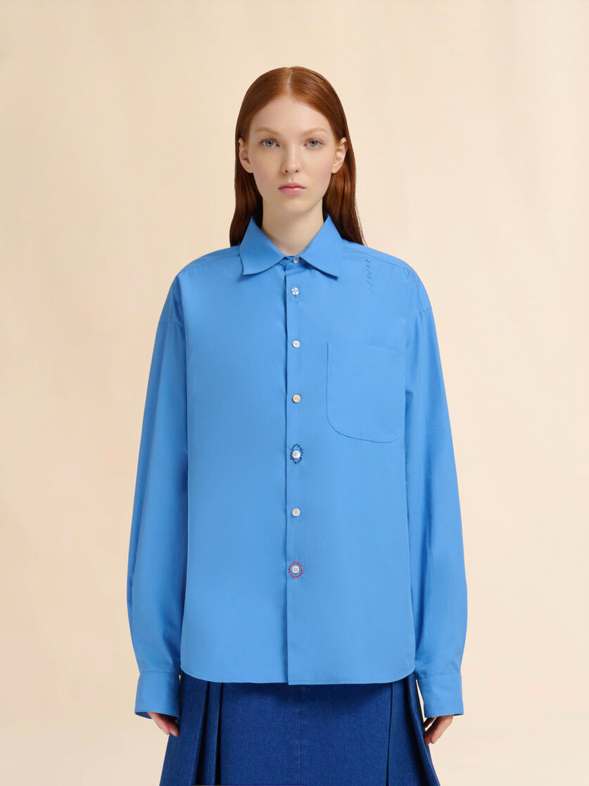 Blue organic poplin shirt with Marni Mending - Shirts - Image 2