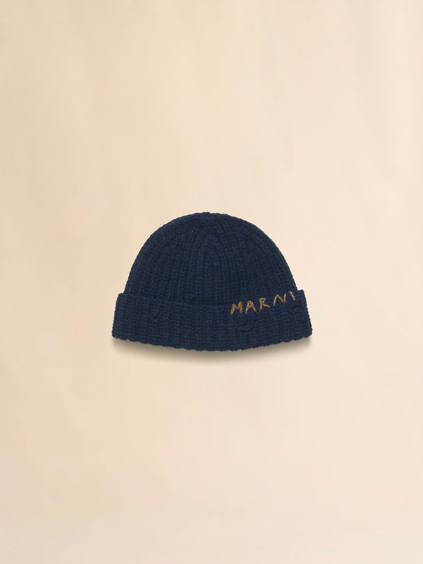 Dark grey ribbed beanie with hand-stitched logo - Hats - Image 1