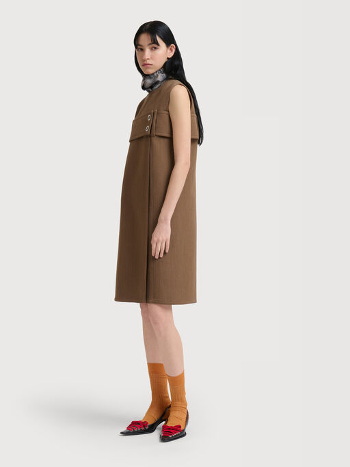 Brown wool dress with belted bust - Dresses