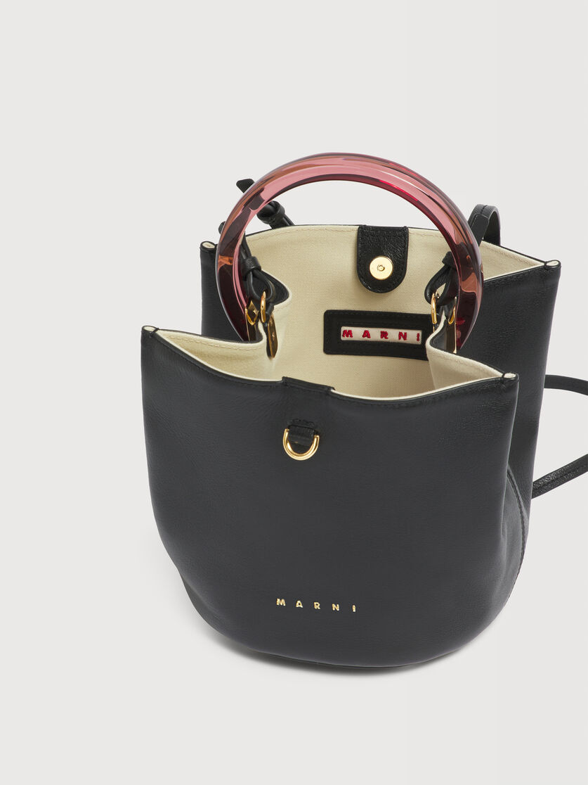 Black leather Pannier bucket bag, Image 3