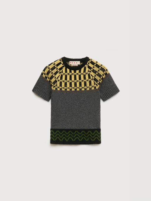 Grey wool jumper with geometric motif - Pullovers