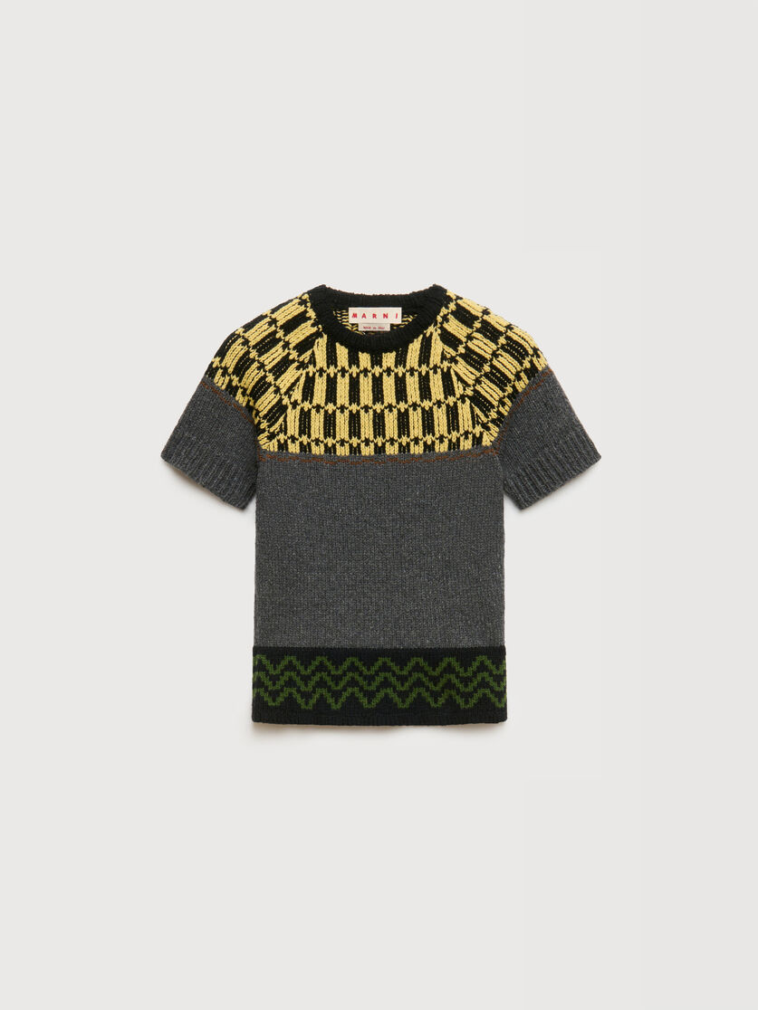 Grey wool jumper with geometric motif, Image 1