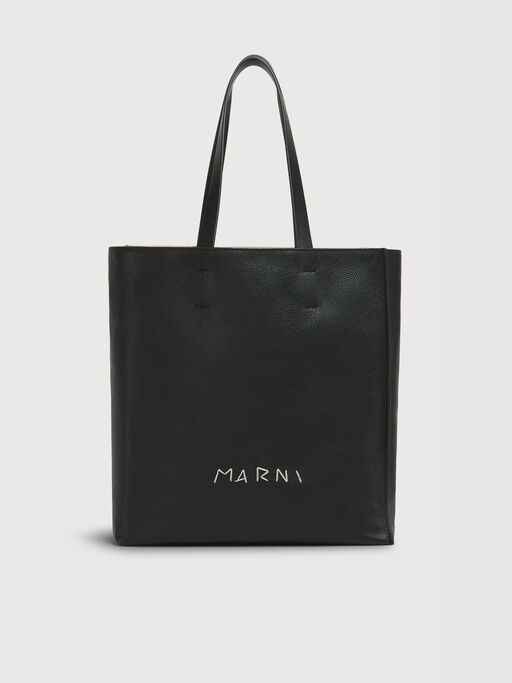 Black leather Museo Soft Tote large with Marni Symbol embroidery - Shopping Bags