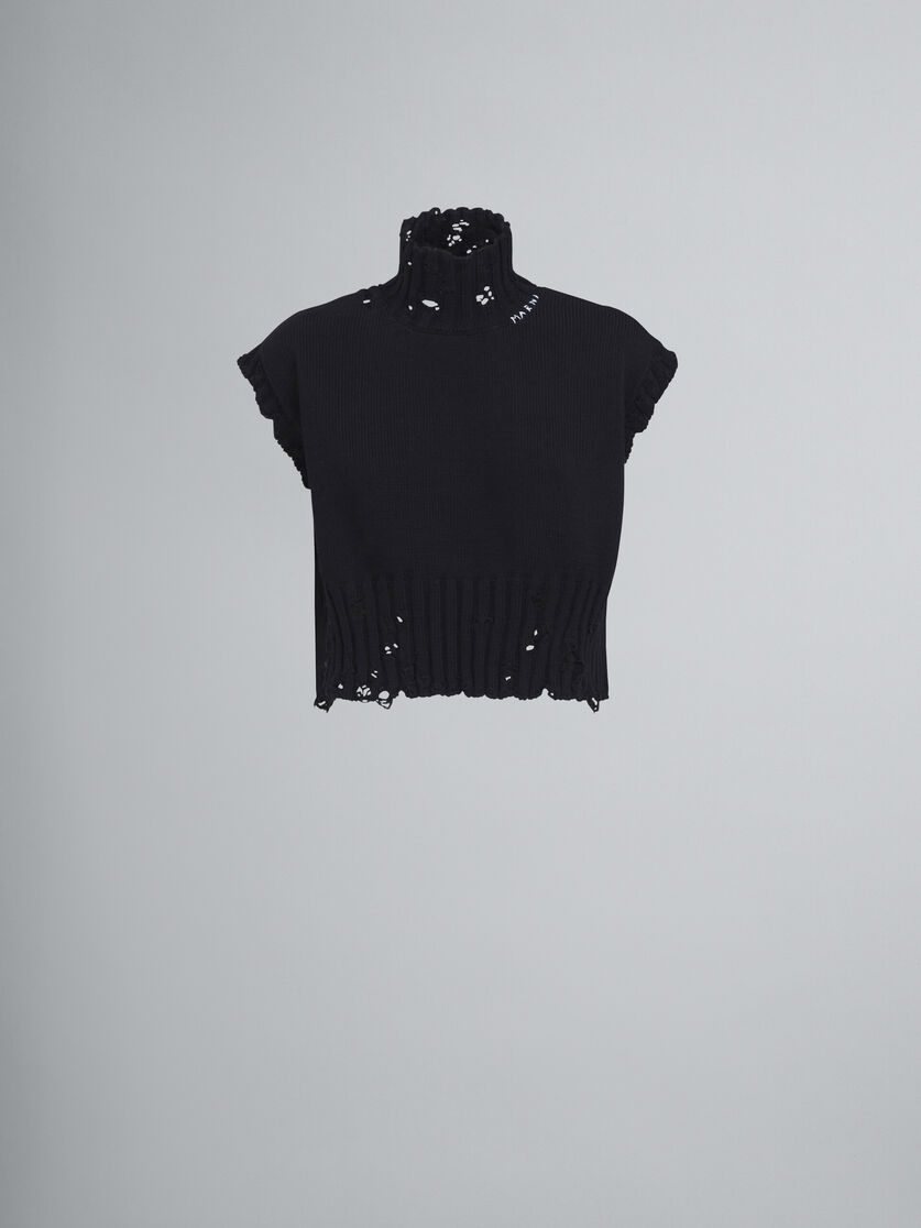 Gilet court en coton noir - pulls - Image 1