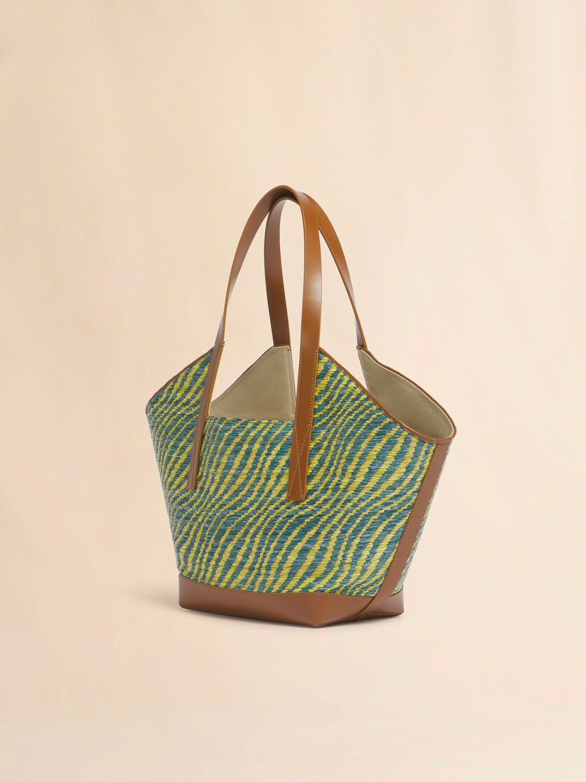 Tote bag Waves peque&ntilde;o en tejido con efecto de rafia verde, Image 3