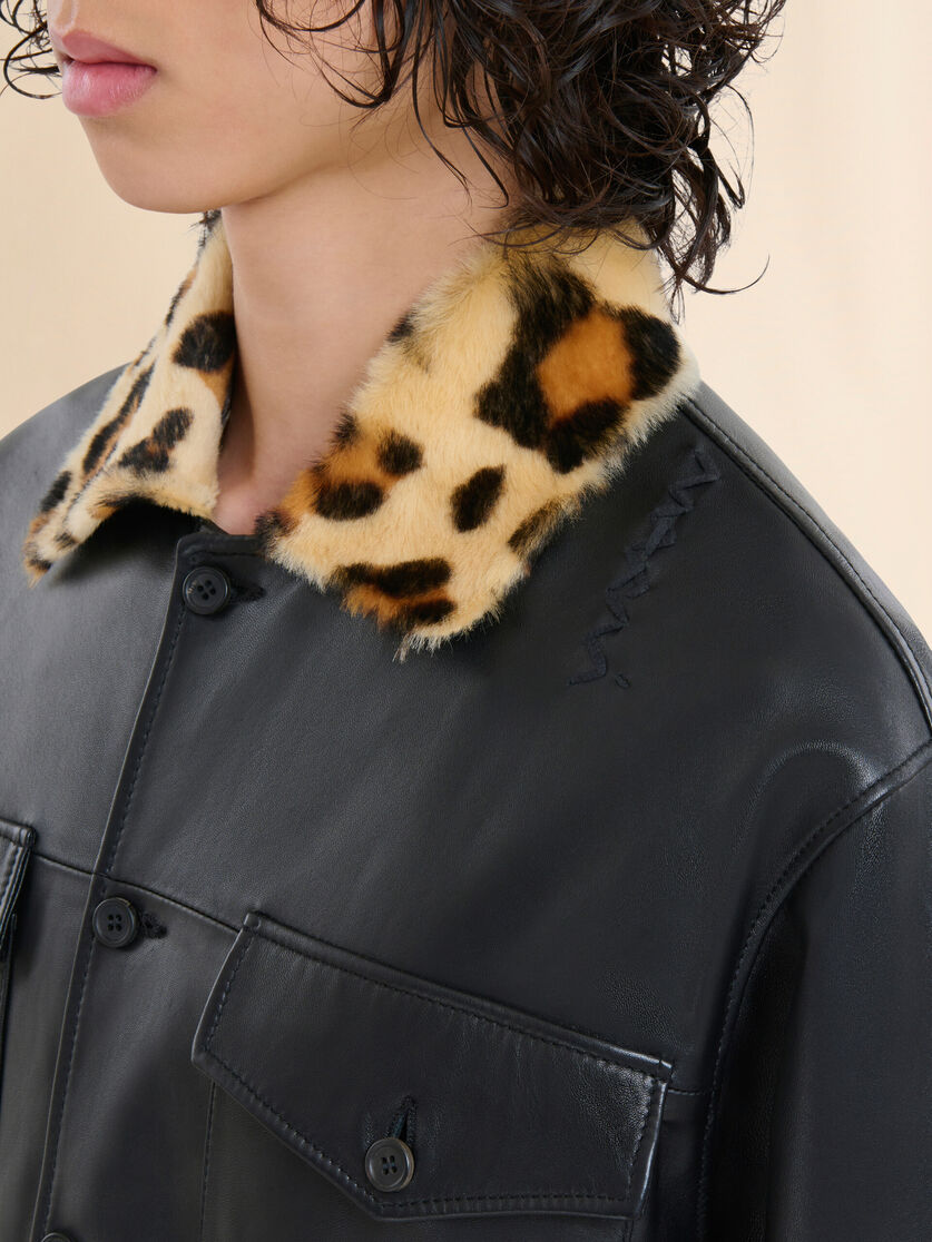 Nappa leather shirt with animalier shearling collar - Shirts - Image 5