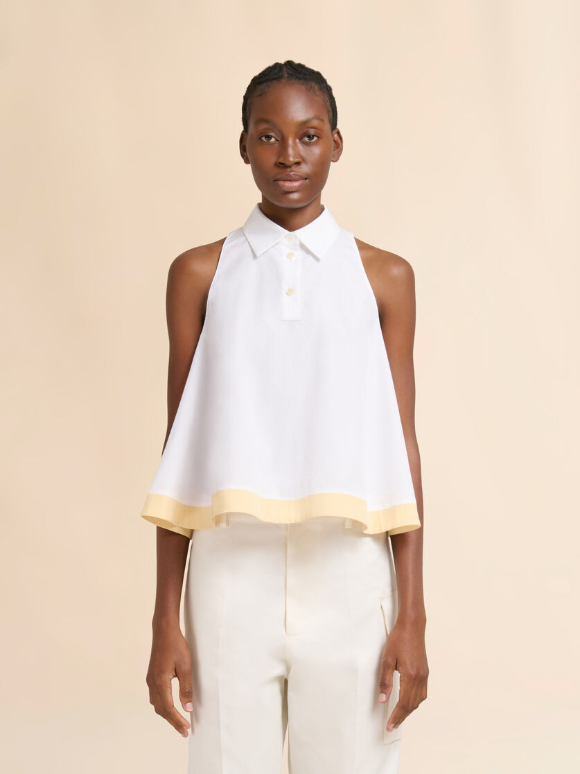 White organic poplin polo top, Image 2