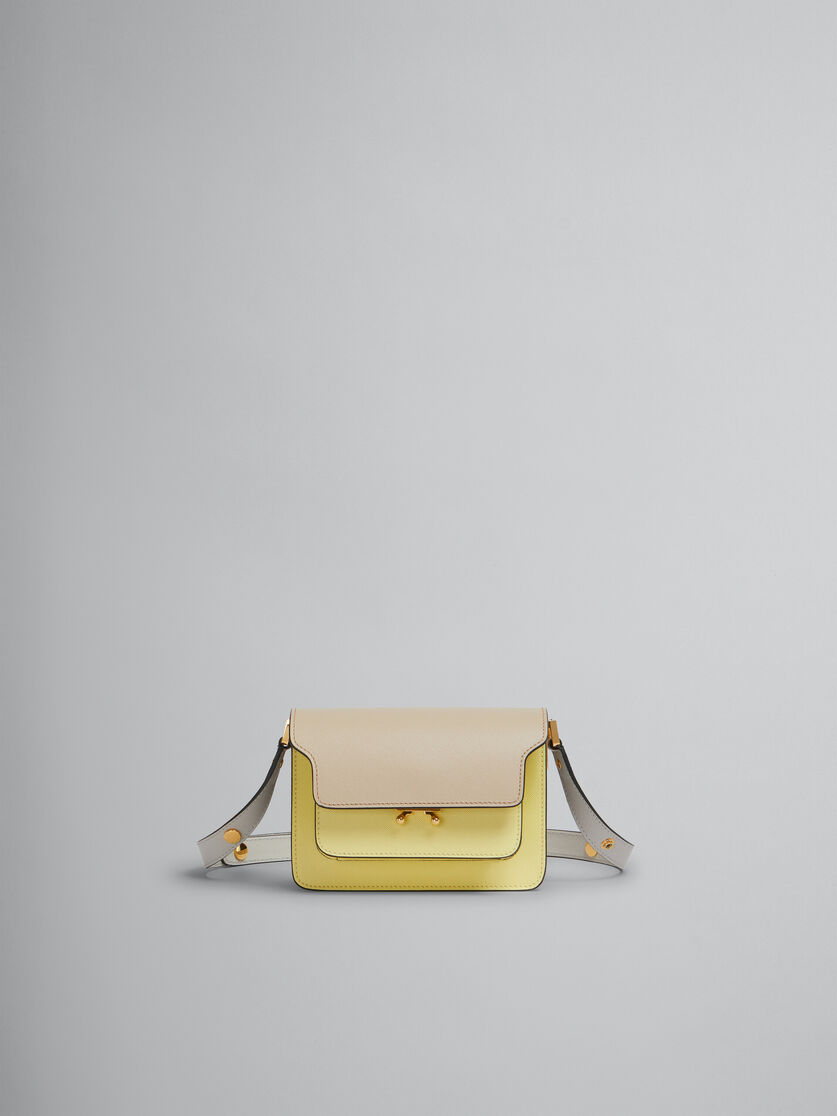 Tan yellow and grey saffiano leather mini Trunk bag - Shoulder Bags - Image 1