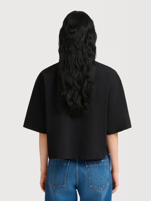 ブラック ジャージー パッチロゴ Tシャツ - Tシャツ