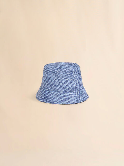 Blue raffia-effect bucket hat with wavy pattern - Hats