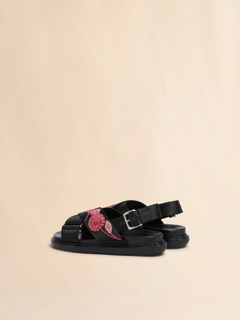 Black satin Fussbett with flower appliqués - Sandals - Image 3