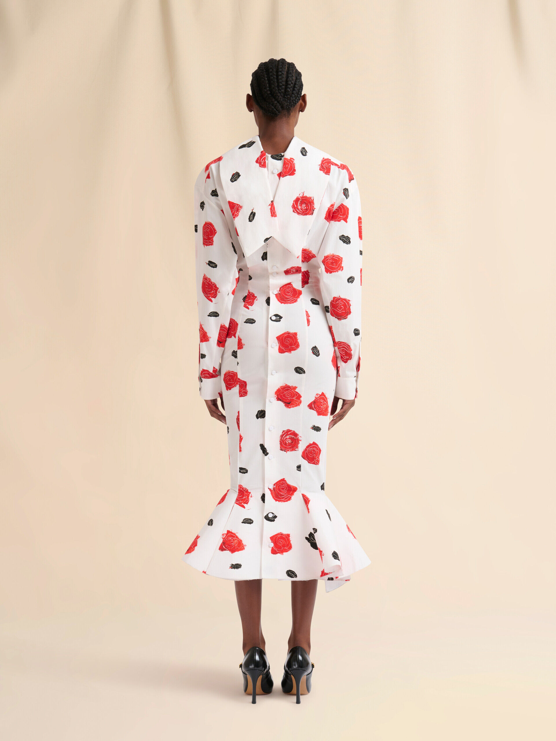 White poplin mermaid shirt dress with Iris print | Marni