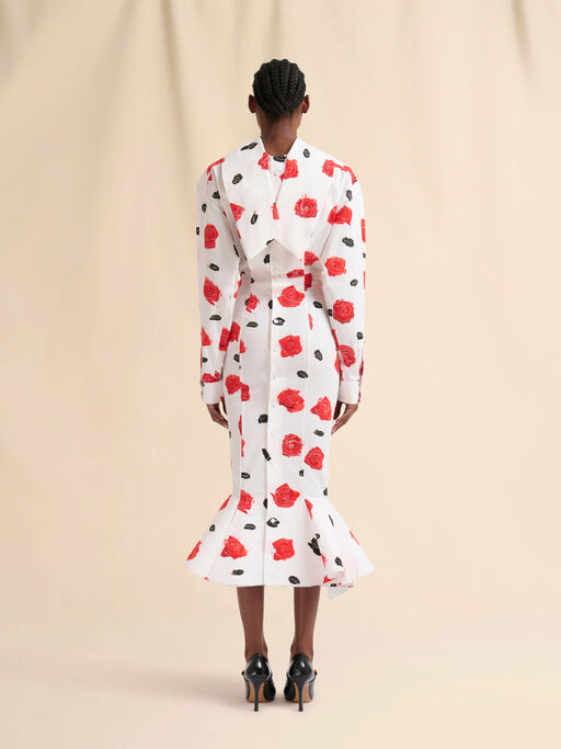 White poplin mermaid shirt dress with Iris print - Dresses