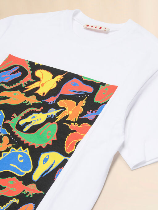 T-shirt in cotone bianco con stampa Dinosauri multicolor - T-shirt