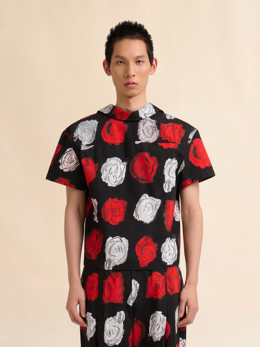 Black poplin bowling shirt with Mercury print - Shirts - Image 2