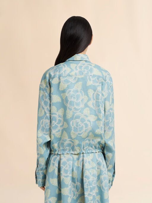 Blue ramie drawstring shirt with Banjo print - Shirts