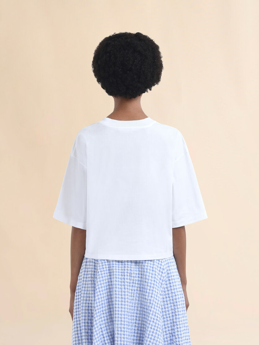 White jersey cotton T-shirt with checked Marni logo - T-shirts - Image 3