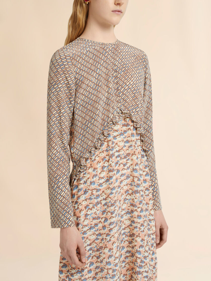 Robe en crêpe de Chine rose et beige à imprimés, Image 4