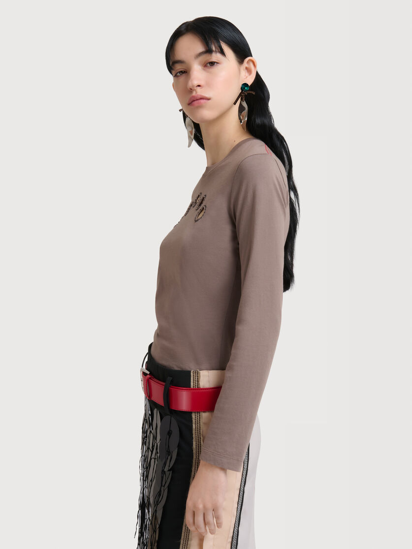 Grey cotton long-sleeved T-shirt with cut-out polka dots, Image 3