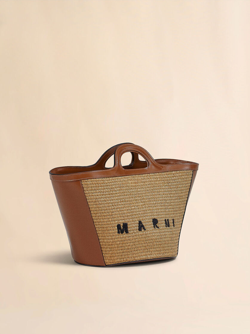 Petit sac Tropicalia en tissu effet raphia et cuir marron - Sacs à main - Image 6