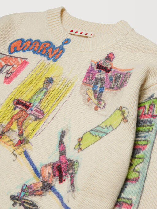 Beige wool blend jumper with skateboard prints - Knitwear