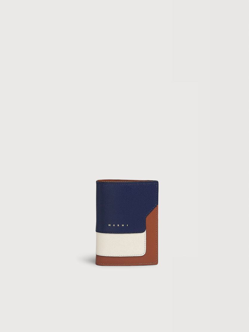 Blue white and brown saffiano leather bi-fold wallet, Image 1