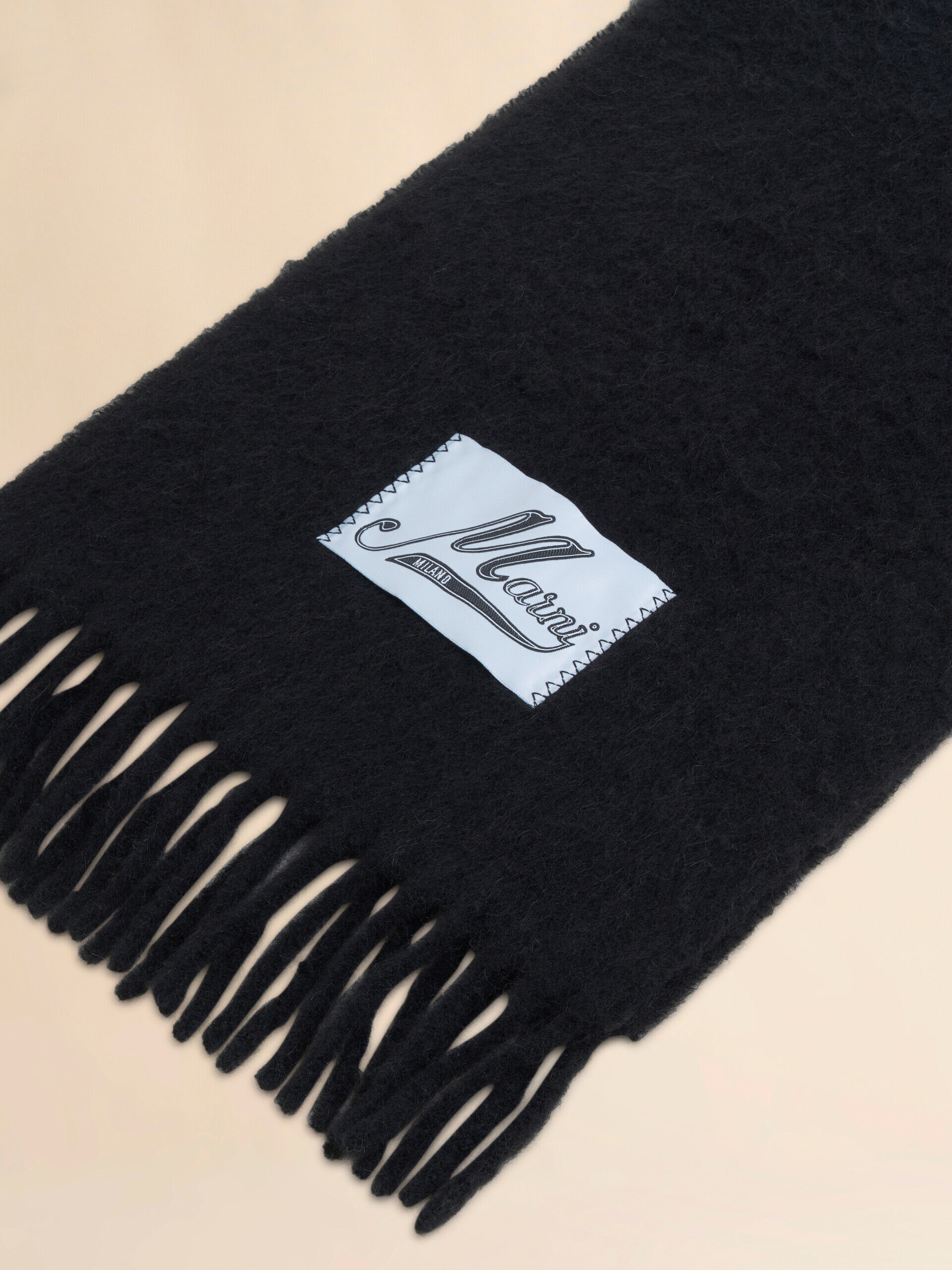 【関税込み】MARNI Scarf with logo Grey wool and mohair scarf with maxi logo | Marni