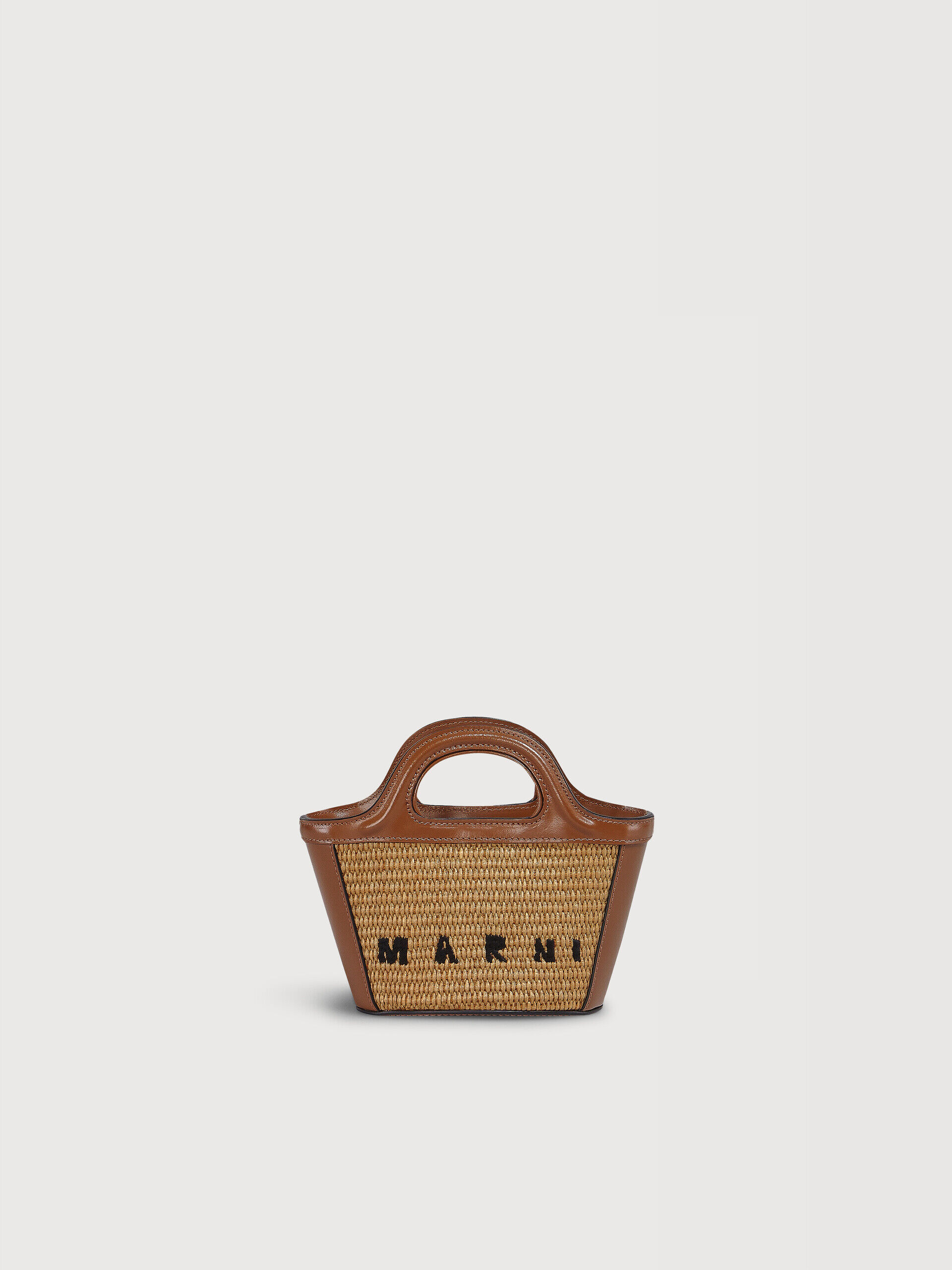 Tropicalia Micro Bag in brown leather and raffia-effect fabric | Marni