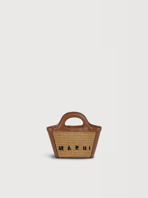 Mini-Tasche Tropicalia aus braunem Leder und Material in Bast-Optik - Handtaschen