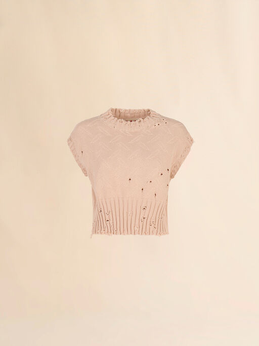 Pale peach dishevelled cotton vest - Pullovers