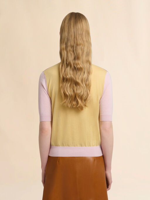 Pink colour-block wool-silk polo shirt - Shirts