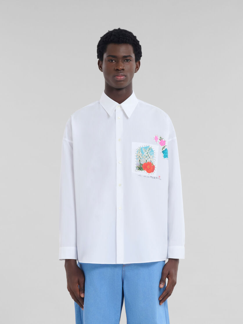 White organic poplin shirt with flower patches - Shirts - Image 2