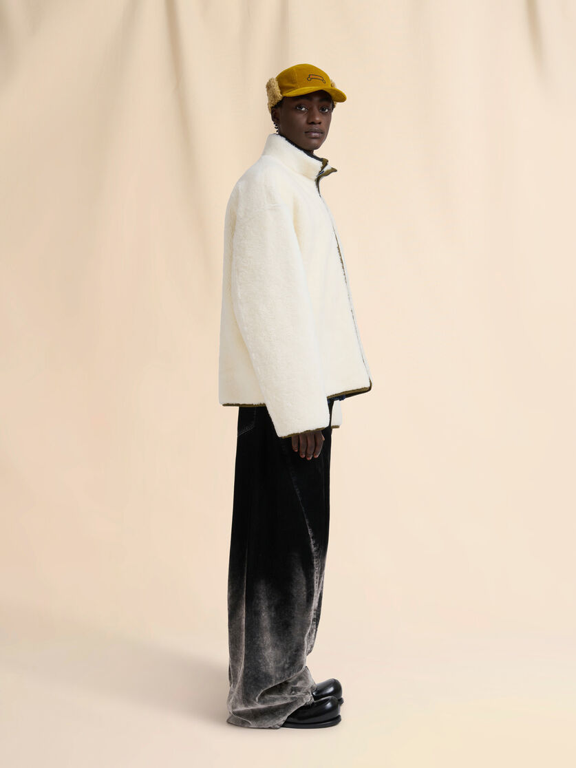 Cream shearling jacket with leather piping - Jackets - Image 6
