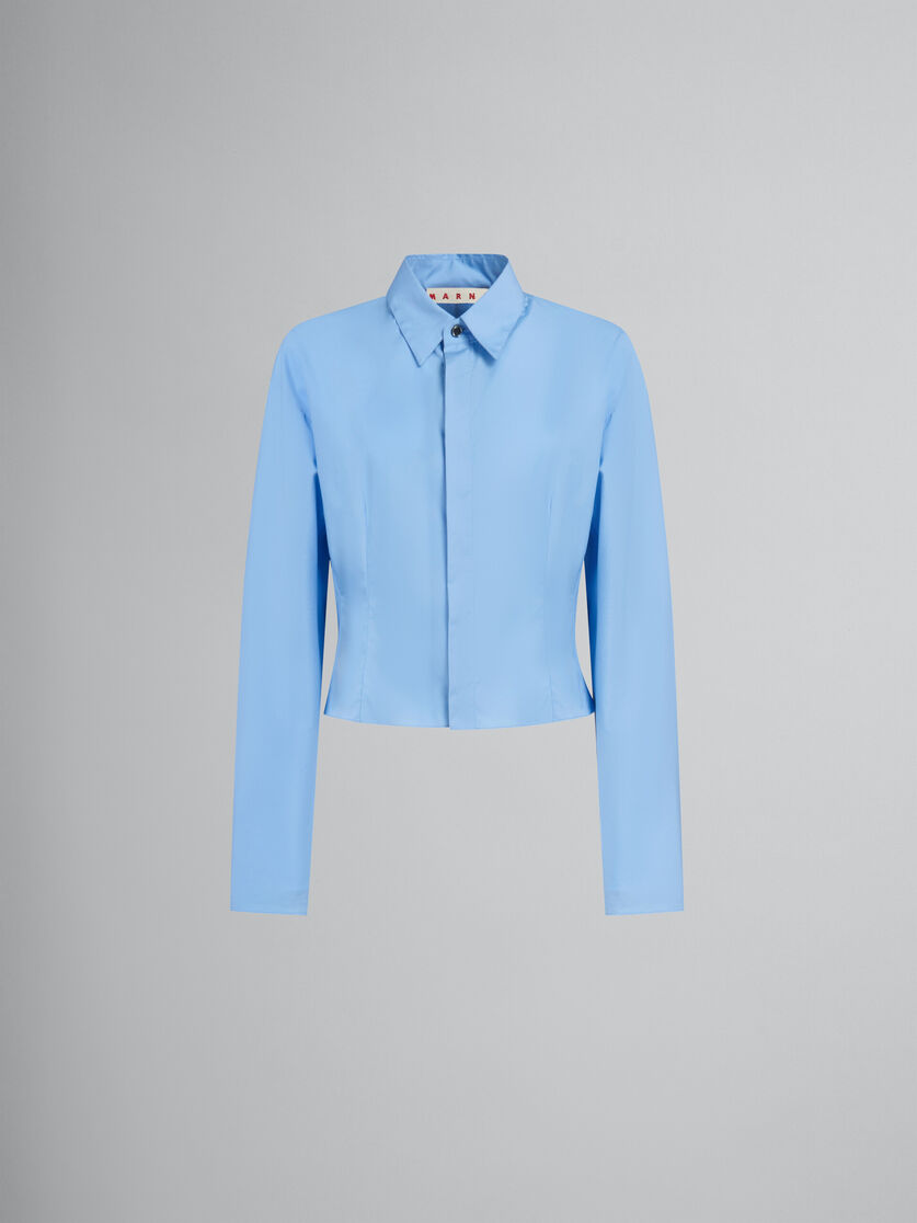 Camisa azul de popelina ecológica con fruncido en la parte trasera - Camisas - Image 1