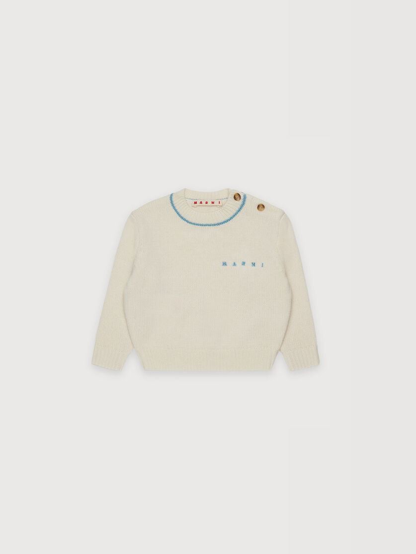 Beige cashmere blend jumper with embroidered Marni logo, Image 1