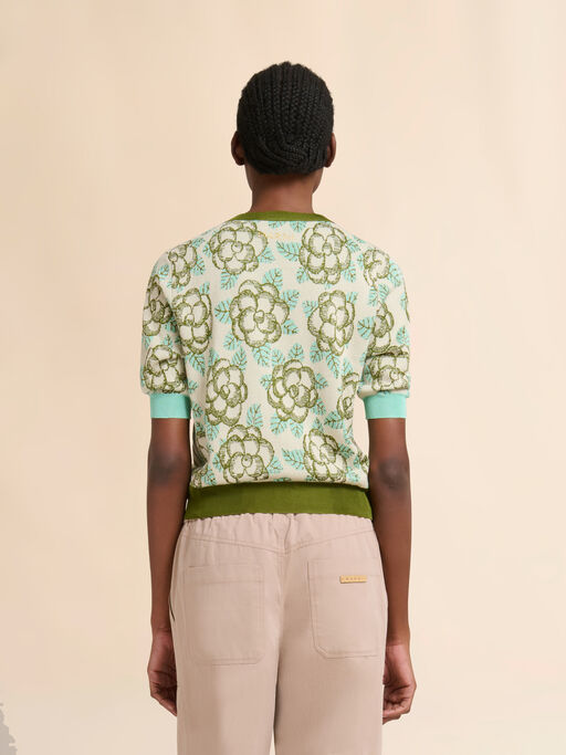 Banjo 패턴 디테일 그린 코튼 비스코스 카디건 - 풀오버