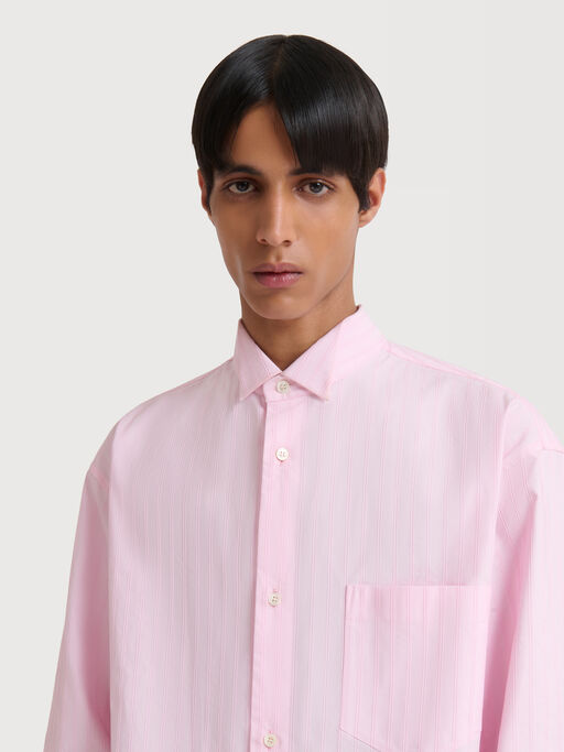 Pink poplin longline shirt with raised stripes - Shirts