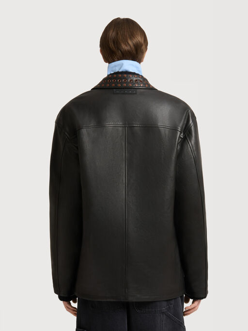 Black leather jacket with studded front - Jackets