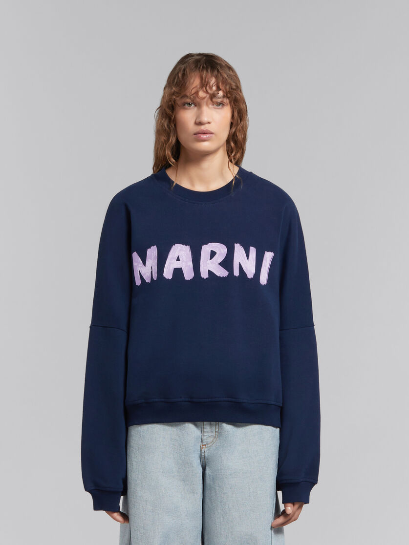 Blue organic cotton sweatshirt with Marni print - Sweaters - Image 2