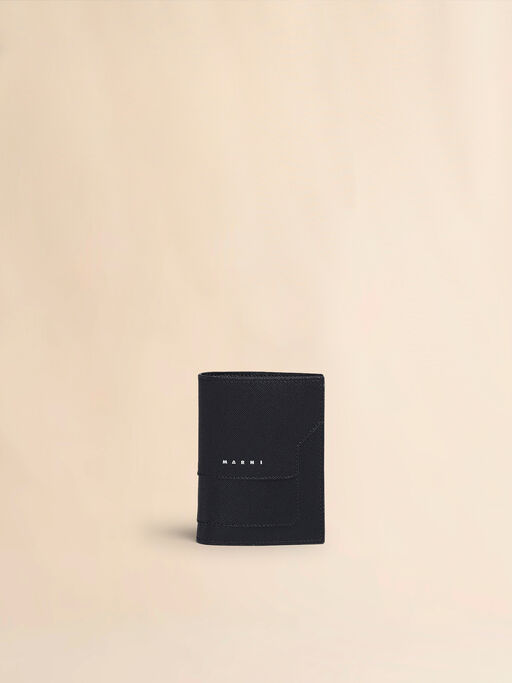 ブラック サフィアーノレザー製 二つ折りウォレット - 財布