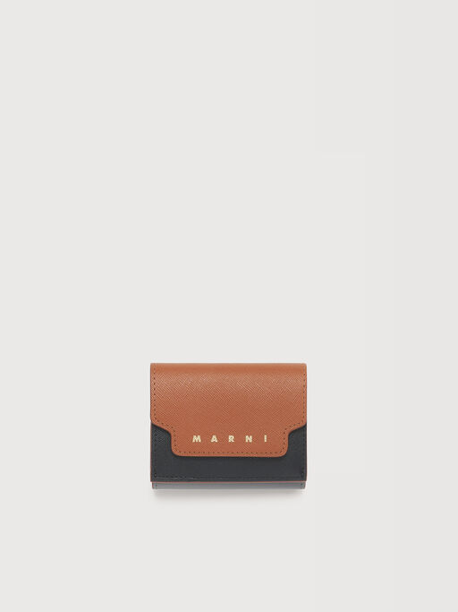 ピンク、グレー＆グリーン レザー Trunk三つ折りウォレット - 財布