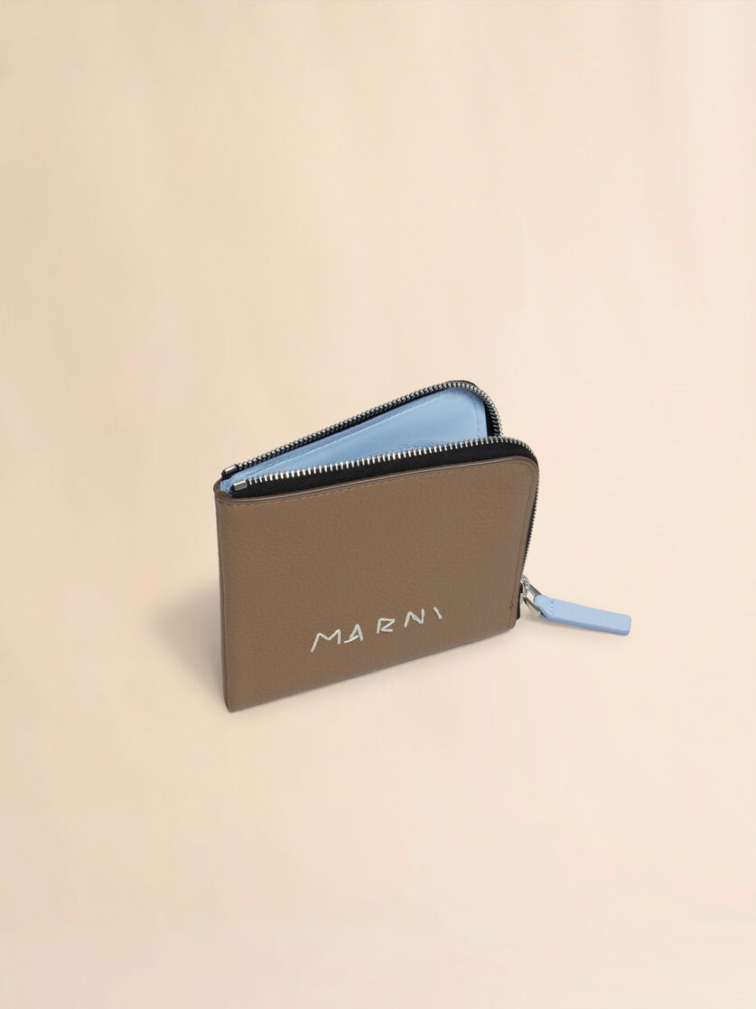 Brown leather zip-around wallet with Marni Mending | Marni