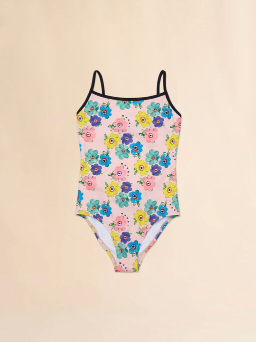 Pink swimsuit with Dessert Flower print - kids