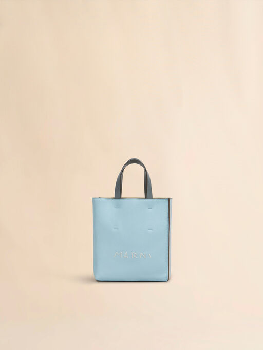 ライトブルー グレー レザー製 Museo Soft ミニバッグ、マルニメンディング - ショッピングバッグ