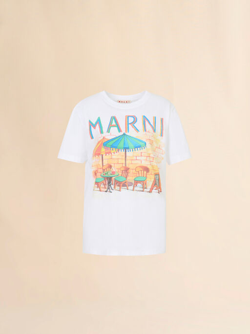 White cotton T-shirt with Marni Bar postcard print - T-shirts