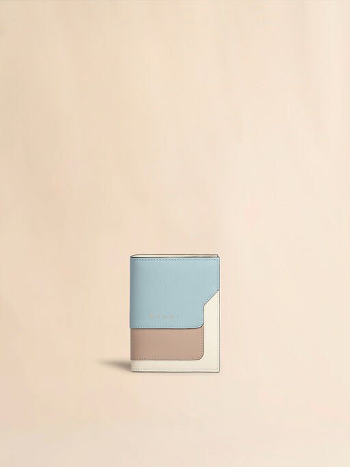 Light green, beige and white saffiano leather bi-fold wallet - Wallets