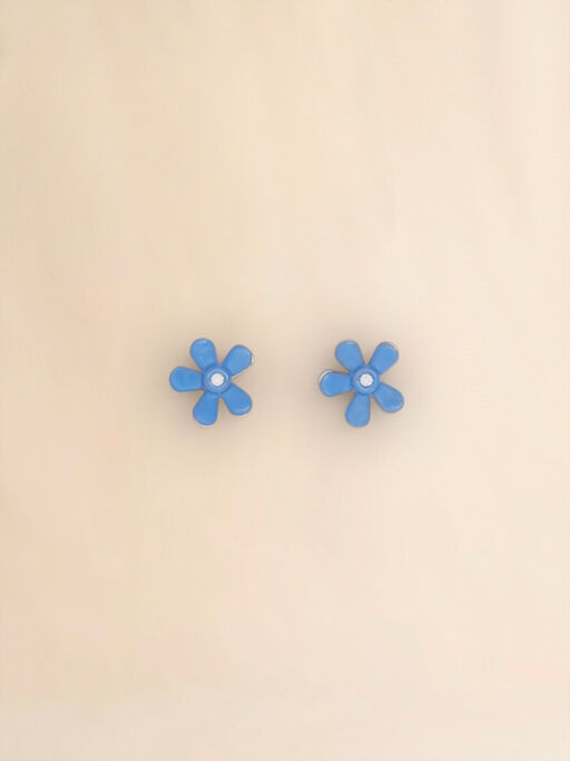 Orecchini Flower Pop in metallo smaltato indaco - Orecchino